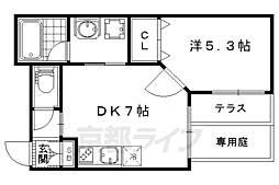 京都地下鉄東西線 椥辻駅 徒歩8分の賃貸マンション 1階1DKの間取り