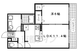 JR東海道・山陽本線 山科駅 徒歩8分の賃貸アパート 1階1LDKの間取り