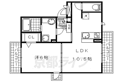 JR東海道・山陽本線 山科駅 徒歩10分の賃貸アパート 2階1LDKの間取り