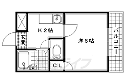 近鉄京都線 三山木駅 徒歩4分の賃貸アパート 1階1Kの間取り