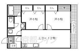 京都地下鉄東西線 椥辻駅 徒歩21分の賃貸マンション 1階2LDKの間取り