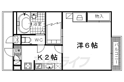 レオパレスシェルクールII 2階1Kの間取り