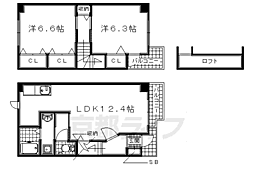 JR奈良線 棚倉駅 徒歩9分の賃貸テラスハウス 2LDKの間取り