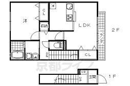 京都地下鉄東西線 御陵駅 徒歩6分の賃貸アパート 2階1LDKの間取り