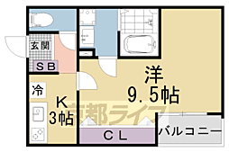 京都地下鉄東西線 椥辻駅 徒歩6分の賃貸アパート 2階1Kの間取り