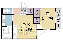 JR片町線(学研都市線) 京田辺駅 徒歩8分の賃貸アパート 2階1DKの間取り