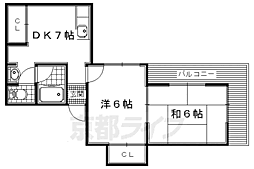京阪本線 樟葉駅 徒歩12分の賃貸マンション 4階2DKの間取り