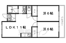 城陽ハイデンス 2LDKの間取図画像