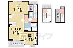 JR片町線(学研都市線) 木津駅 徒歩18分の賃貸アパート 3階2LDKの間取り