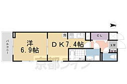 シャルマン東寺南3 1DKの間取図画像
