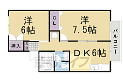 ハイカムール嵐山B 2DKの間取図画像
