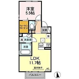 ラ・ナチュール　B 1階1LDKの間取り