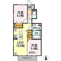 花笑み荘　Ａ棟 2階2LDKの間取り
