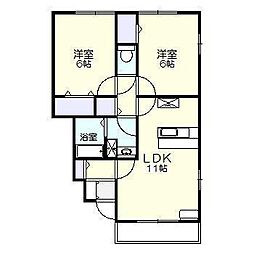 Dコート鷹尾 1階2LDKの間取り