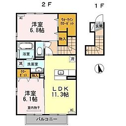 セジュールＳＡＩＴＯＵ　Ａ棟 2階2LDKの間取り