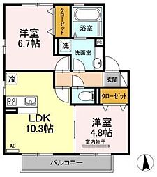 花笑み荘　Ｂ棟 2階2LDKの間取り