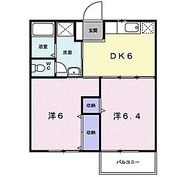 サンテラス窪　Ｂ 2階2DKの間取り