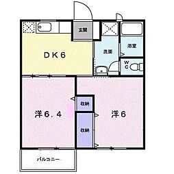 サンテラス窪　Ｂ 2階2DKの間取り