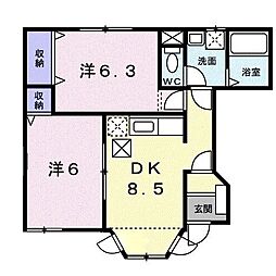 グランヴィラージュ 1階2DKの間取り