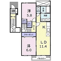 カルム　メゾン　II 2階2LDKの間取り