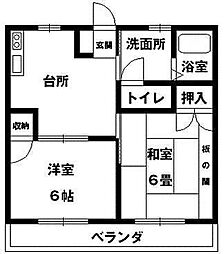 一万城マンション 2階2DKの間取り