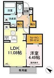 プランドール.iV B棟 1階1LDKの間取り