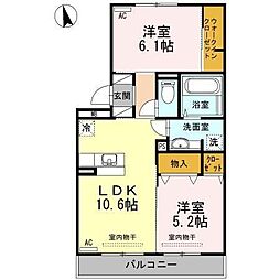Sビレッジ 2階2LDKの間取り