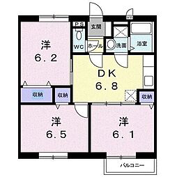 フラワ−ポ−ト　Ａ 2階3DKの間取り