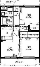 フローランテ・II 1階2LDKの間取り