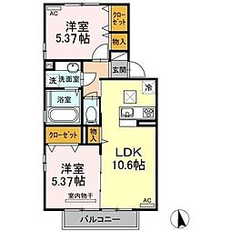 セジュールグレイスIII 1階2LDKの間取り