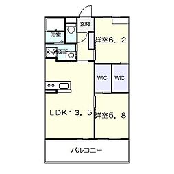 アルテマイスター谷川 1階2LDKの間取り