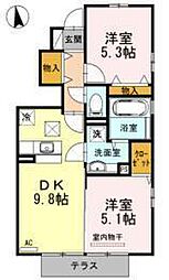 セジュールグレイス　Ｂ棟 1階2DKの間取り