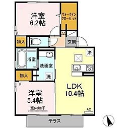 コンフォーレ鷹尾A・B棟 1階2LDKの間取り