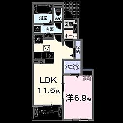 リヴィエール清武　II 1階1LDKの間取り