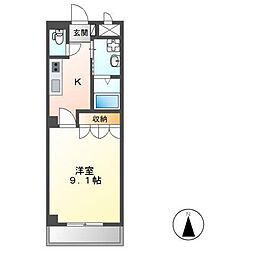 サンライズＫ 1階1Kの間取り