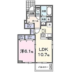 イーストブルー　II 1階1LDKの間取り