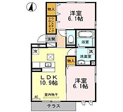 アルティスタ　Ｂ 1階2LDKの間取り