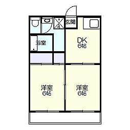リバーサイド自由ヶ丘2号館 2DKの間取図画像