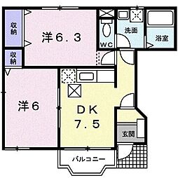 クレストール光ケ丘 2DKの間取図画像