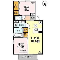 ブライトコート花繰B 2LDKの間取図画像