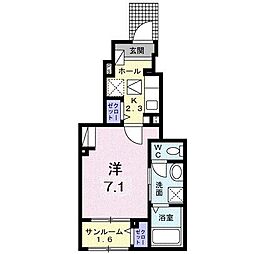 アマテラス 1Kの間取図画像