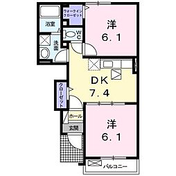 トライアクシスB 2DKの間取図画像