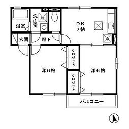 グランモア泉南 2DKの間取図画像