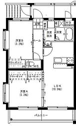 クレスト小松 2LDKの間取図画像