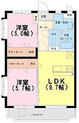 エスポワールはるか 2LDKの間取図画像