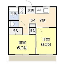 グラシアス本郷B棟 2DKの間取図画像