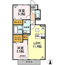 エスポワールタカムラ3A 2LDKの間取図画像