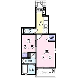 ハイブリッジ 1Kの間取図画像