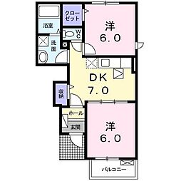 クレメントB 2DKの間取図画像