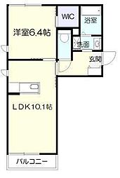 トップスターコート宮崎D棟 1LDKの間取図画像